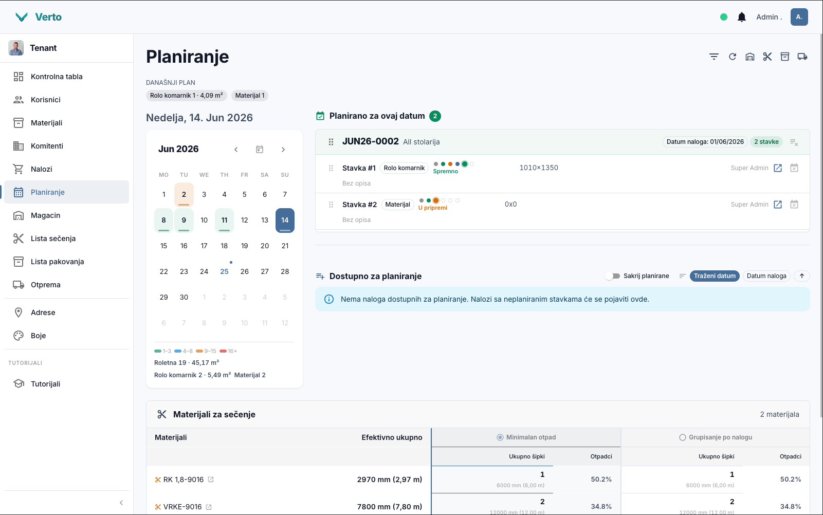 Verto — planiranje proizvodnje u kalendaru